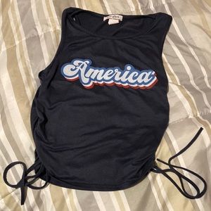 The color is a navy blue navy blue with wit America across the top.